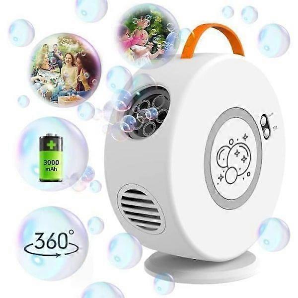 Bubble Machine Toy, Automatic Rechargeable Bubble Blower 90-360 Rotating, 500ml Bubble Blower for Kids