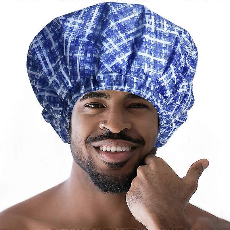 Touca de Banho Dupla Camada Impermeável em Tecido Oxford para Cabelos Longos com Estampa de Óleo Capilar, Ideal para Homens com Cabelo Trançado Longo e Grosso.