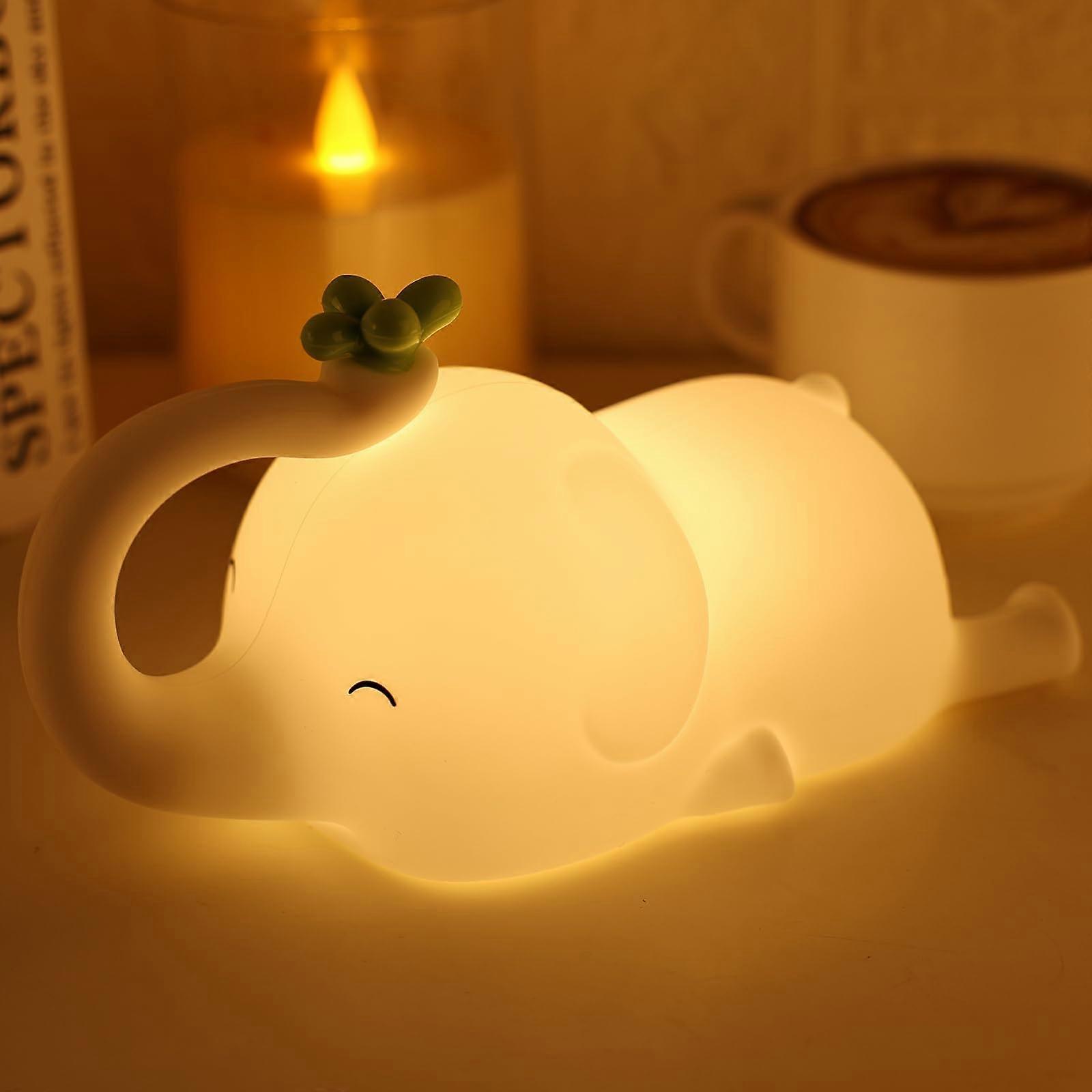 Elephant Night Light for Kids Rechargeable LED Lamp with Touch Control Dimming and Soft Silicone