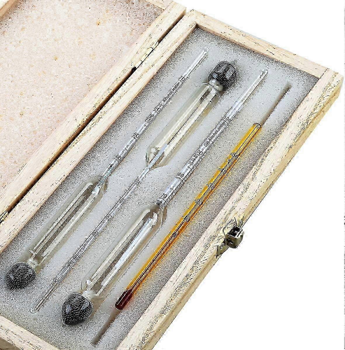 Professional Alcohol Meter Set Of 3 Hydrometers With Graduation From 0 To 100% with Thermometer for Measurement