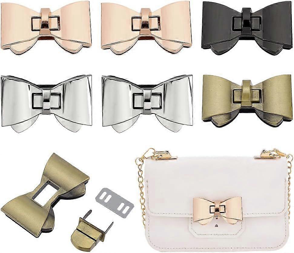 4 Color 6pcs Bowknot Turn Lock Clasp Metal Bag Twist Lock Bowknot Purse Closure Clasp Twist Locks Fastener for DIY Leathercraft Purse Handbag Making H
