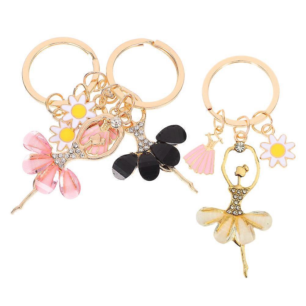 Hanging Keychain Ballet Dancer Charm for Decoration 3Pcs Assorted Color