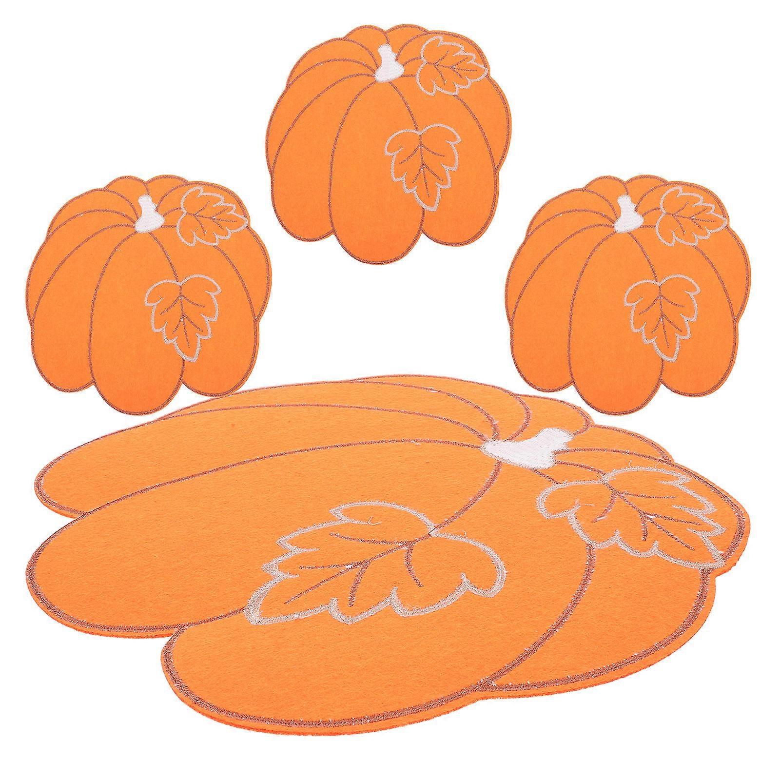 Halloween Pumpkin Placemats Embroidered Table Placemats 4Pcs for Dining