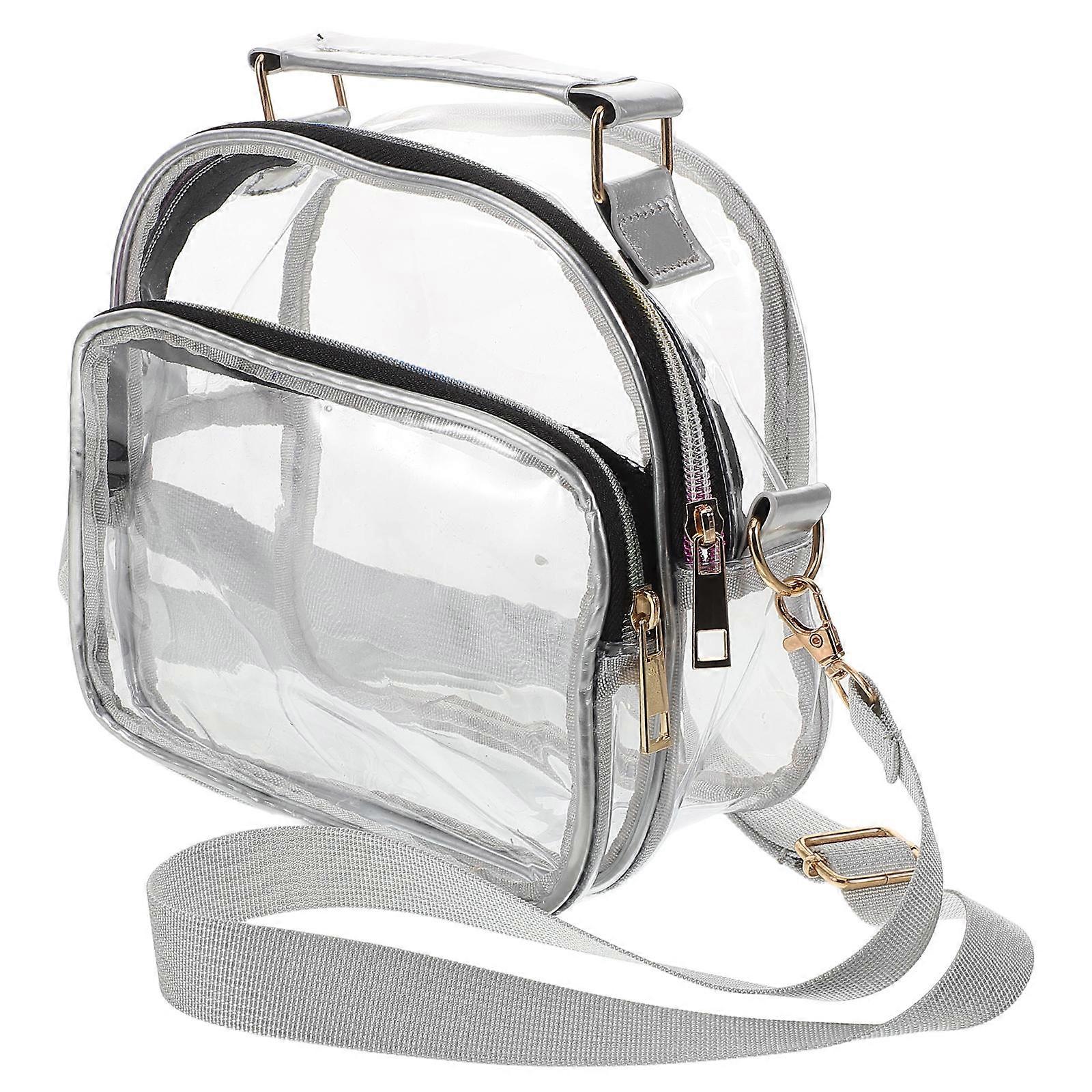 Transparent Crossbody Bag for Storage Use with Adjustable Strap Silver PVC