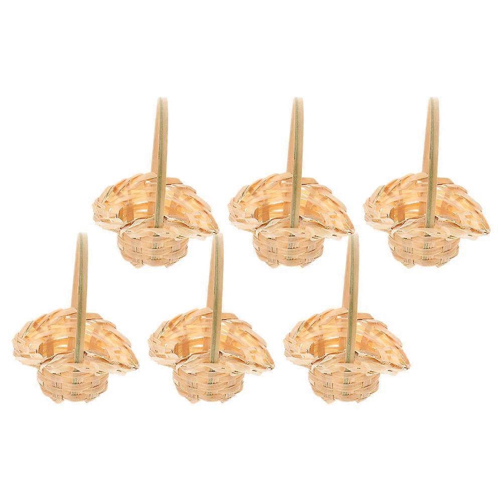 Mini Woven Basket Bamboo Use for Decor 6Pcs Beige Handle Included