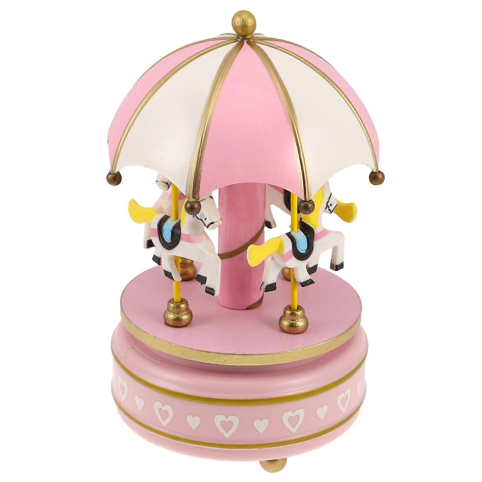 Wooden Rotating Music Box Mechanical Carousel Playing Soothing Music