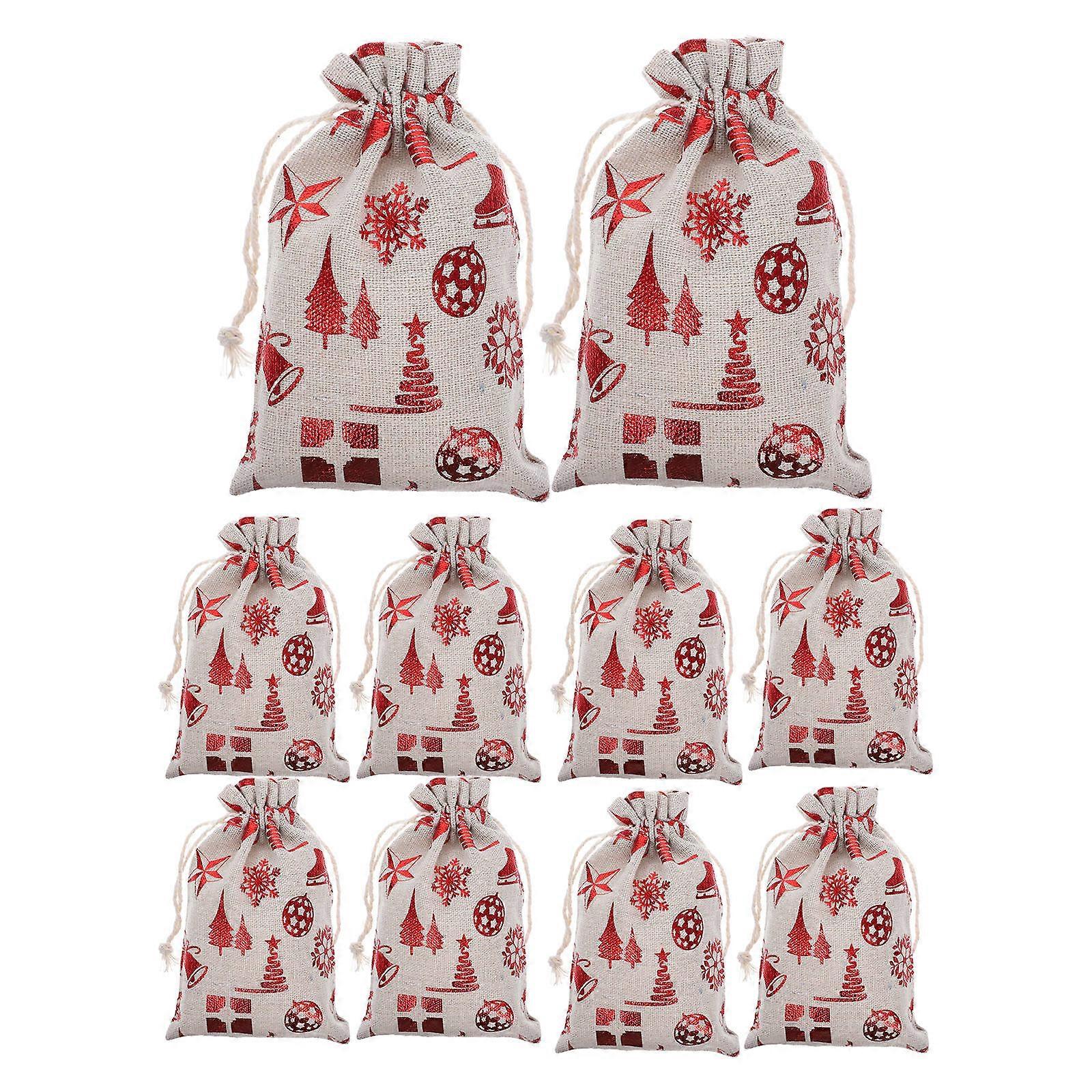 Red Cotton Linen Gift Bags Drawstring for Storage Use 10Pcs