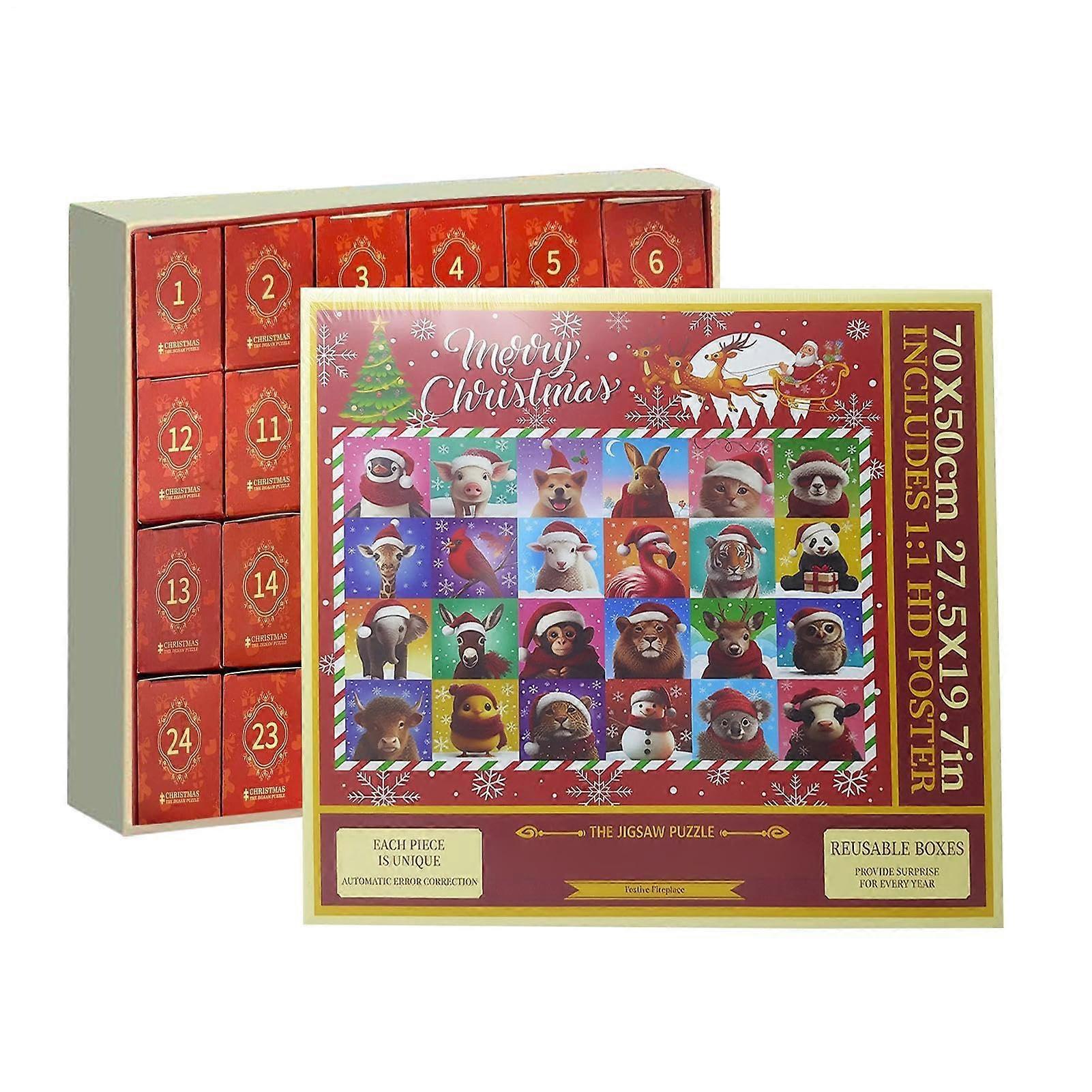 Christmas Advent Puzzle 2025 Animal Theme 24 Days Countdown Jigsaw for Family Holiday Fun Decor