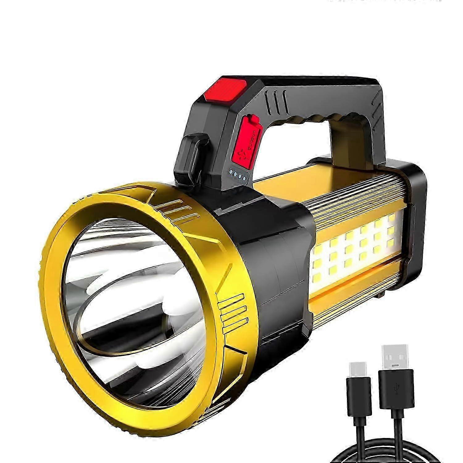 Rechargeable LED Flashlight 300m Beam, 4 Modes with Side Light for Camping & Emergencies