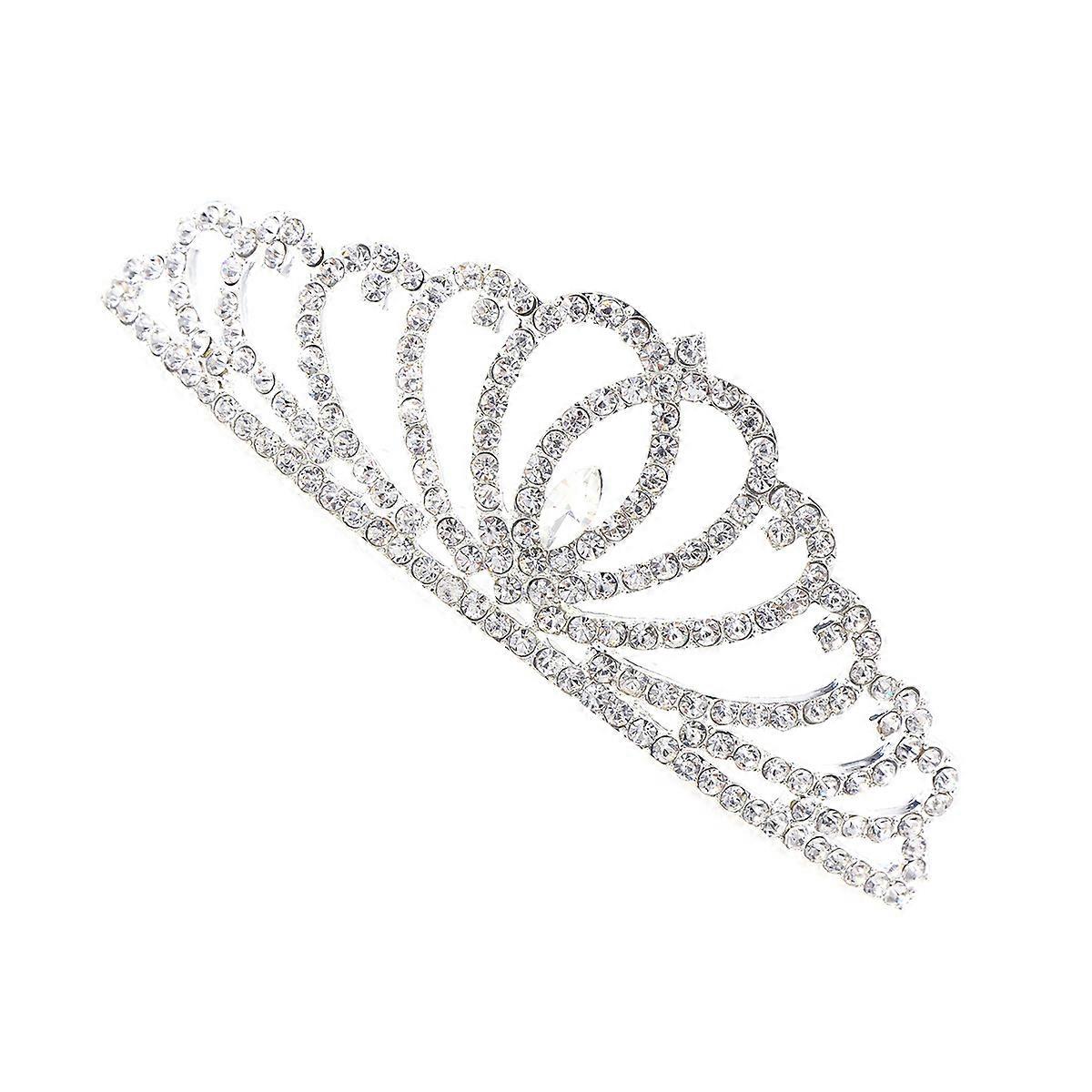Rhinestone Bridal Crown Elegant Wedding Accessory Heart Shape Silver 1Pcs