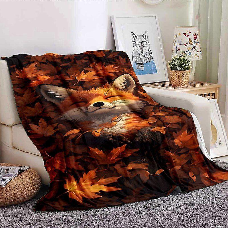 Maple Leaf Fox Pattern Flannel Blanket - Cozy and Warm Ideal for Sofa