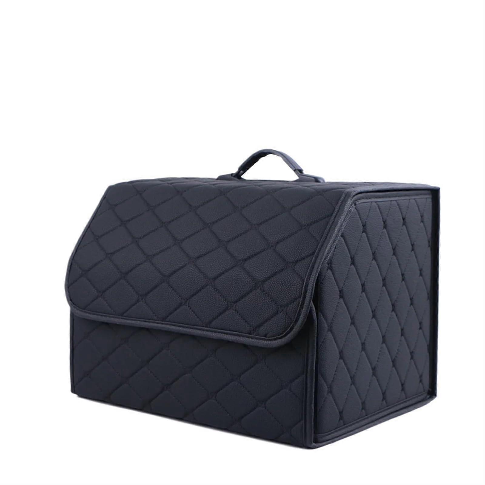 Leather Foldable Car Trunk Organizer Large Capacity Waterproof MultiCompartment Storage Box Black Medium
