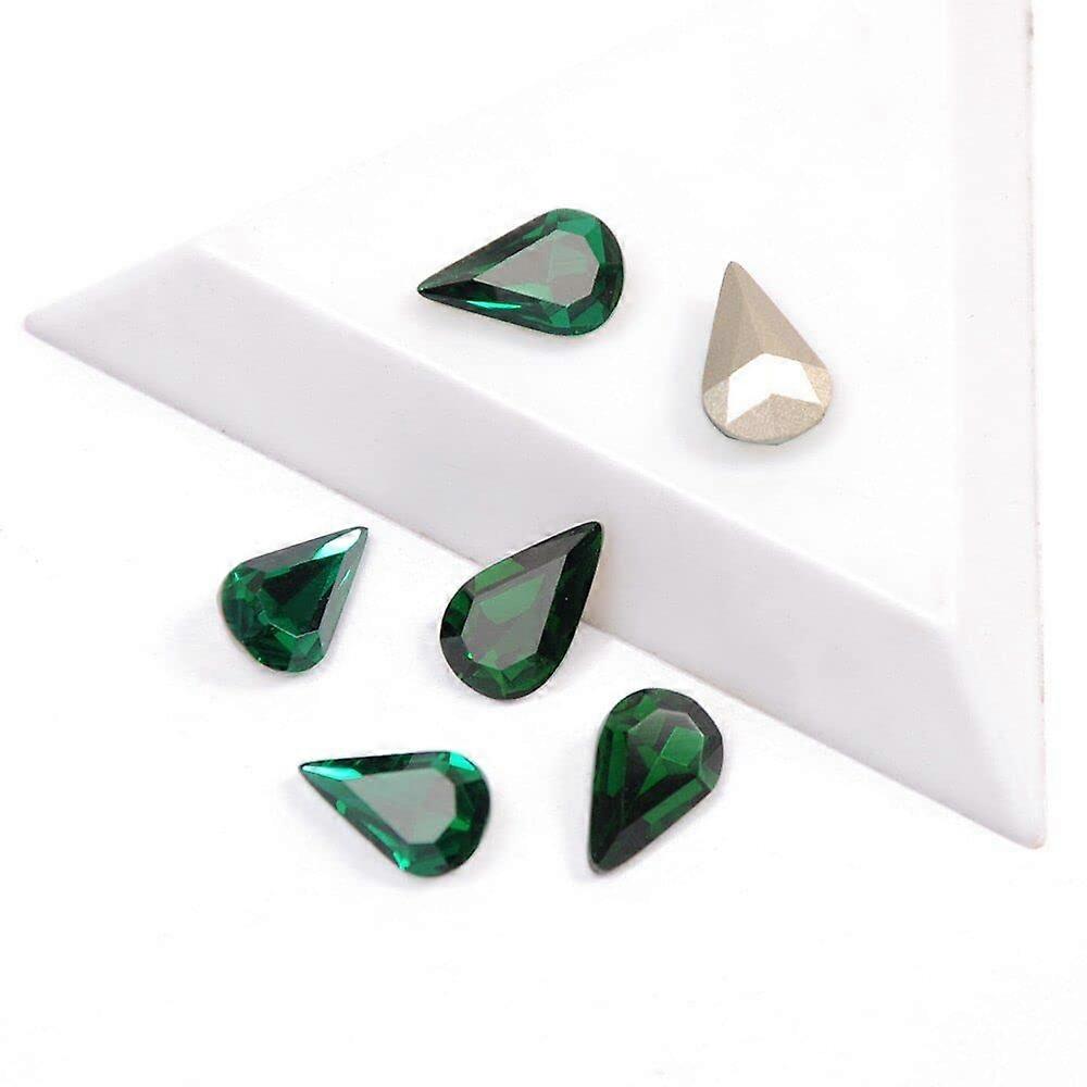 Press On Nail Tips Full Coverage with Emerald Pear Shape Rhinestones for Custom Nail Art