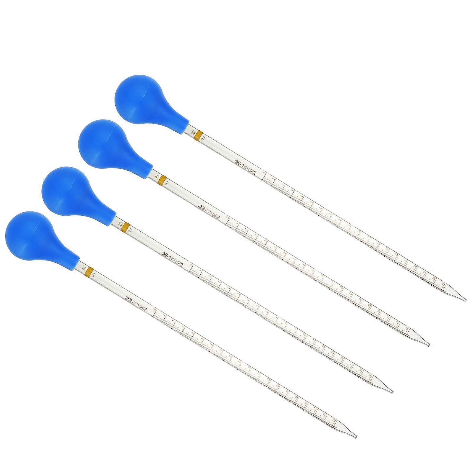 4pcs 20ml Borosilicate Glass Graduated Pipette with Rubber Bulb for Precise Lab Liquid Transfer