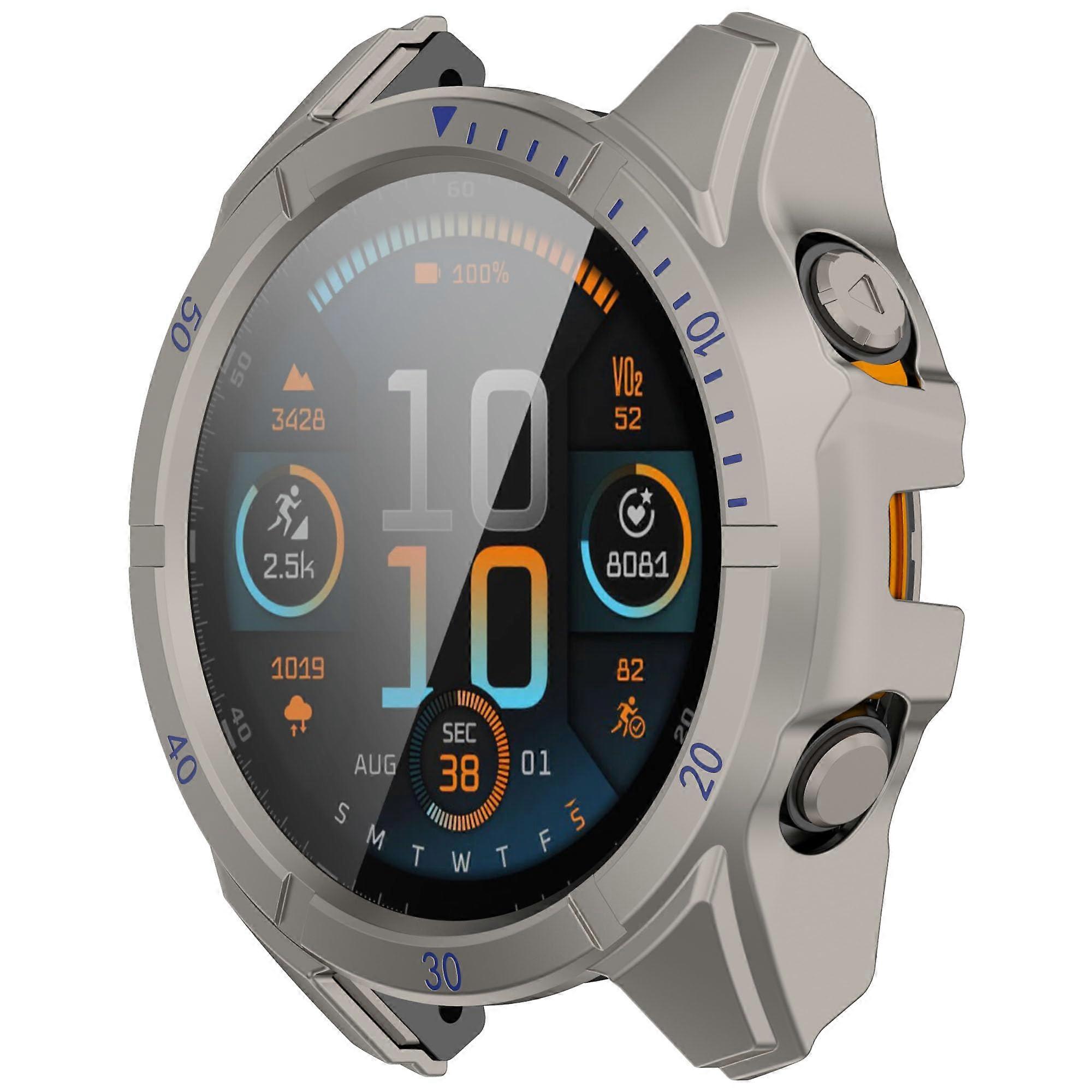 Tempered Glass Screen Protector Case for Garmin Fenix 8 Solar 51mm, Full Coverage ScratchResistant Shield (Gray)