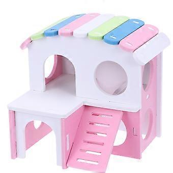 Hamsterhus i tre, dobbelt lag, reir for hamster, 1 stk. rosa trebur