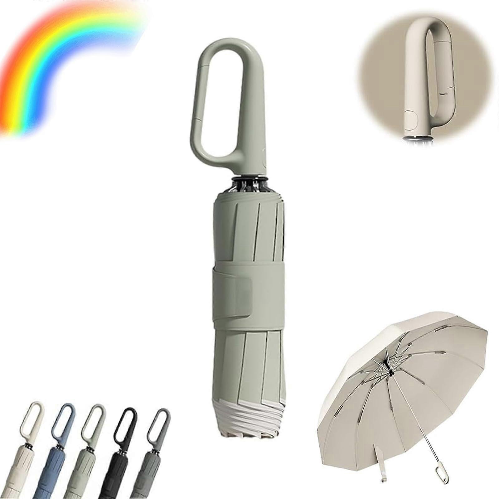Reverse Folding Umbrella with Reflective Strip, Automatic Windproof Compact Travel Umbrella Green