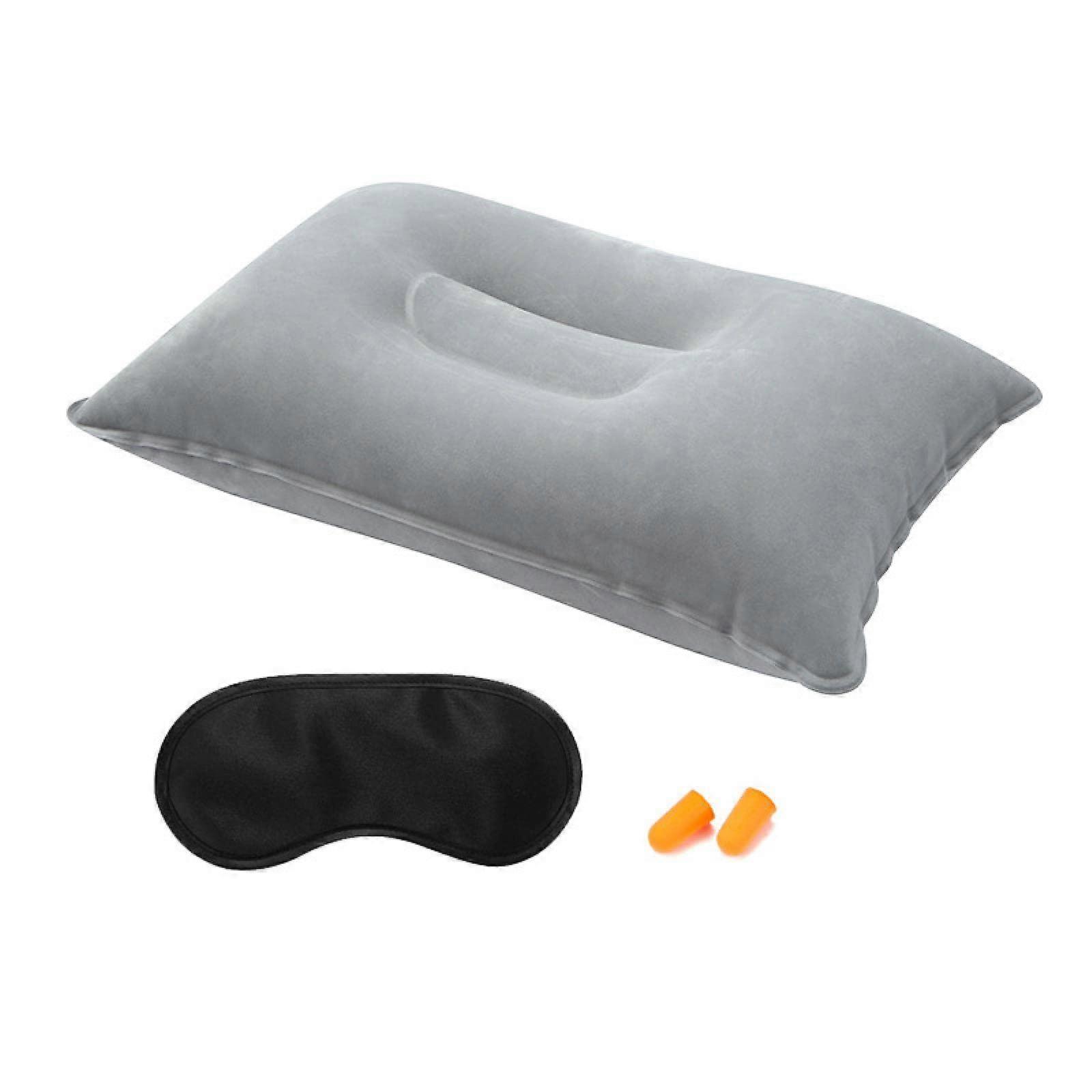 Inflatable Travel Pillow with Adjustable Support, Ultralight Camping Headrest, Grey Packable Design