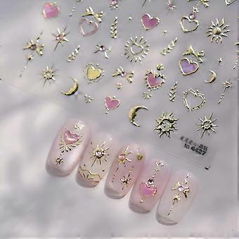 5D Embossed Gold Nail Art Stickers with Moon Star and Purple Gem Heart SelfAdhesive Designs for DIY Manicure Accessories