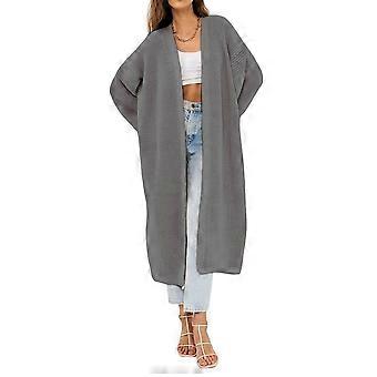 Damen Oversize-Cardigan, langer Cardigan mit offener Vorderseite, Grau, Größe L