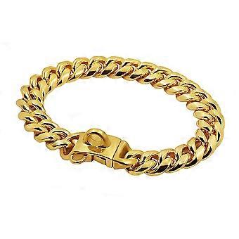 Metal Dog Collar Stainless Steel Pet Choker Gold Link Chain 14mm Wide Lead for Small Medium Dogs