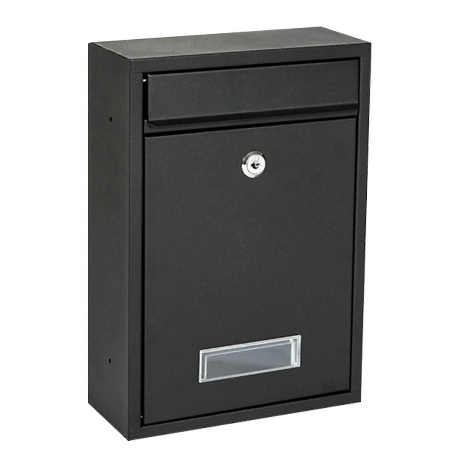 Black Wall Mount Locking Mailbox, RustProof Metal, Modern Compact Design for Outdoor Use
