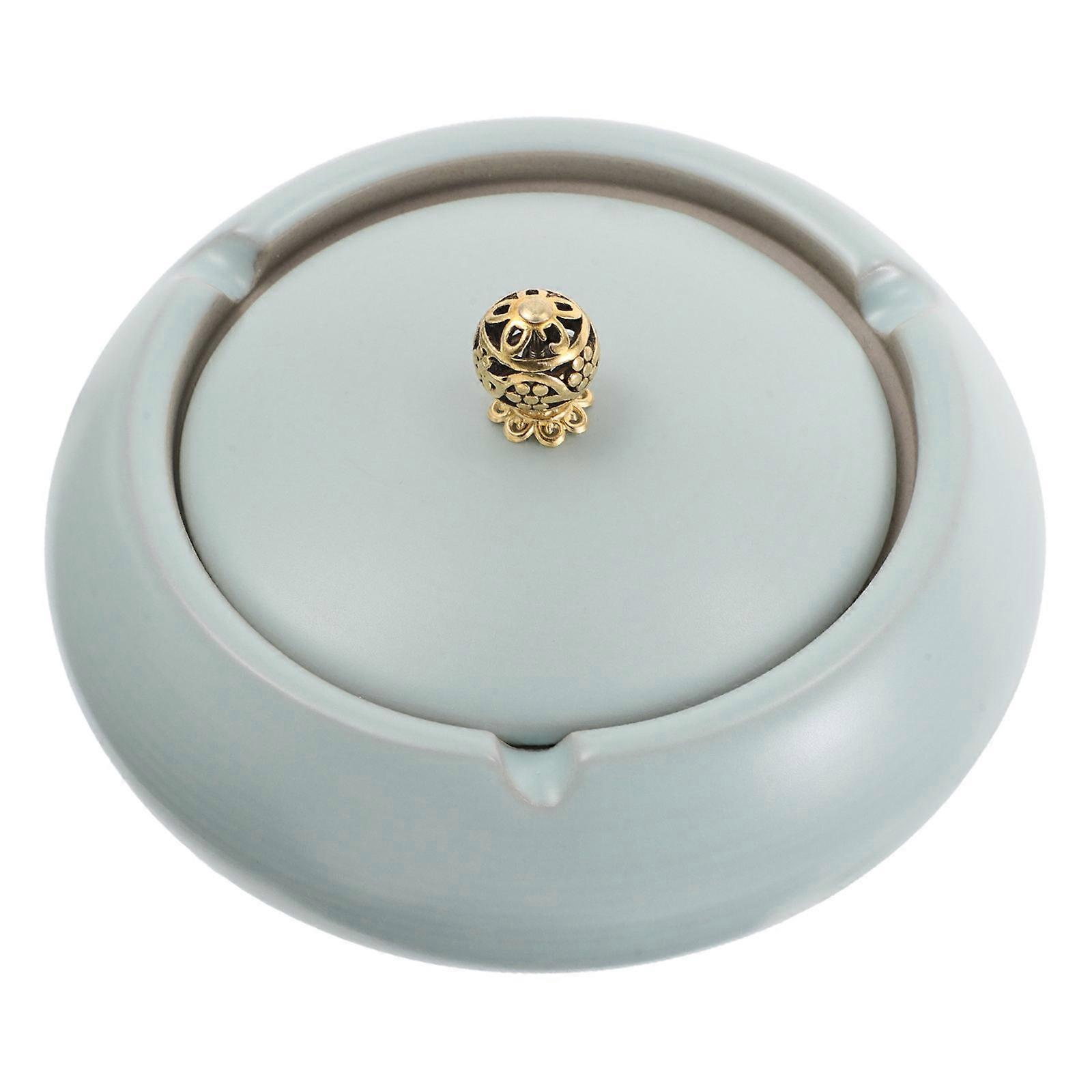 Decorative Ceramic Ashtray with Lid Windproof Function for Smokers