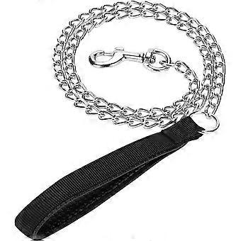 Metal Chain Heavy Duty Dog Leash, Chew Proof Dog Leash with Soft Handle for Large & Medium Size Pets Walking(4 ft. x 3.0 mm Black)