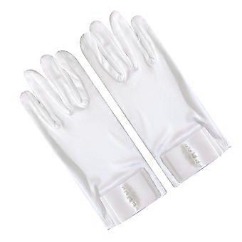 Wedding Gloves Satin Bowknot Pearl Decor for Women 1Pair Gloves