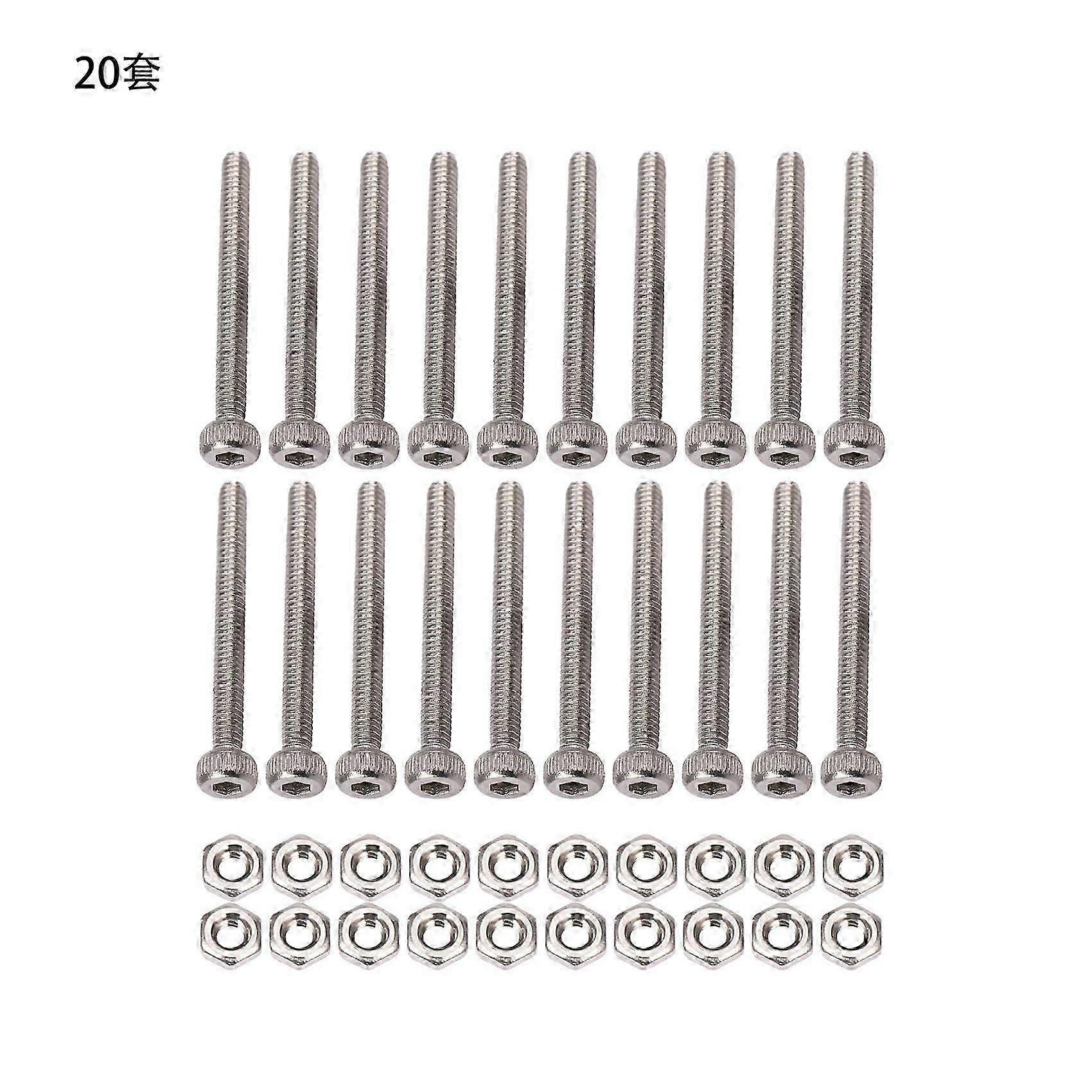 M2 x 20mm Long Hex Socket Knurled Cap Screws Nuts Set 20Pcs