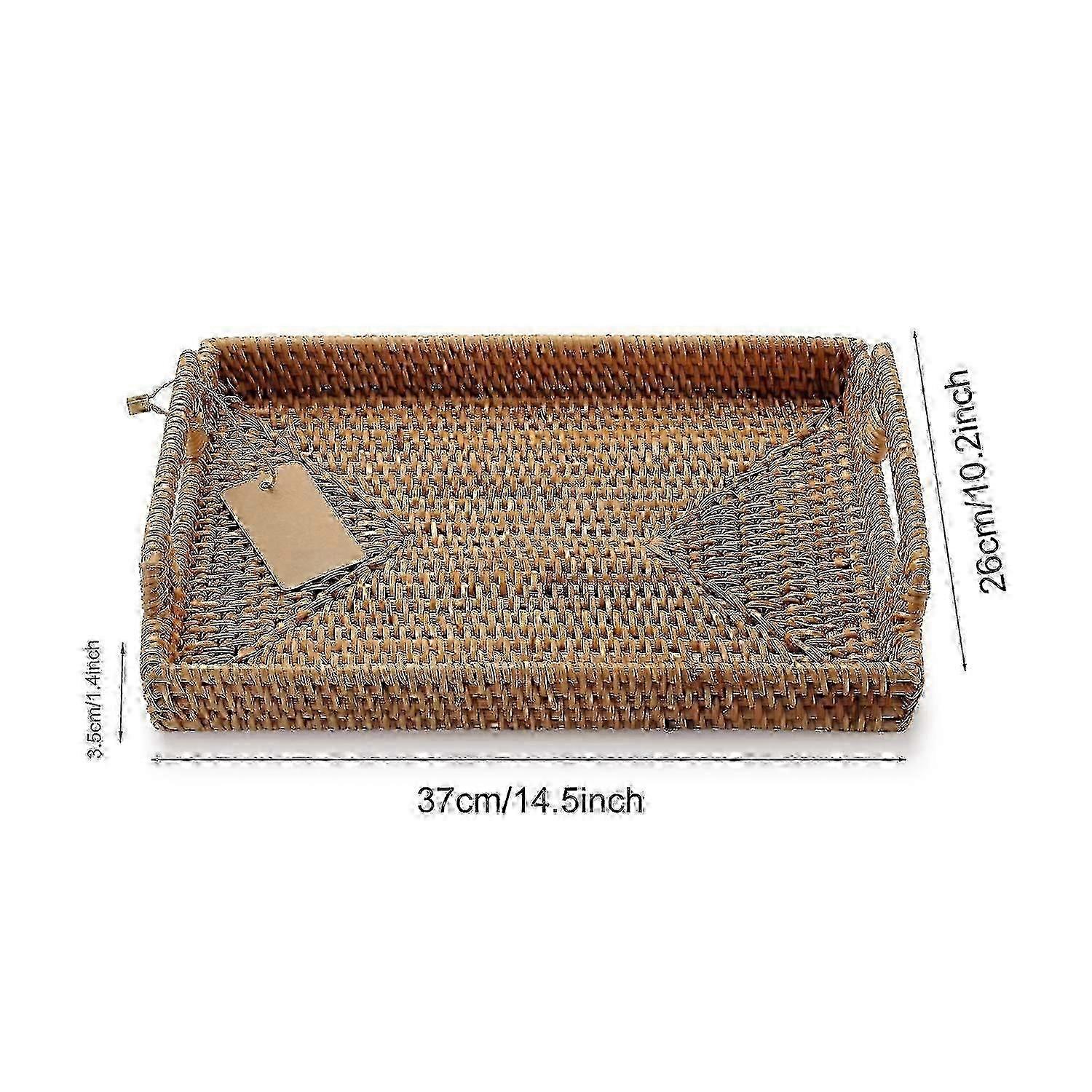 Hand-woven Rattan Rectangular Serving Tray With Handles compatible Breakfast, Drinks, Snack compatible Coffee Table