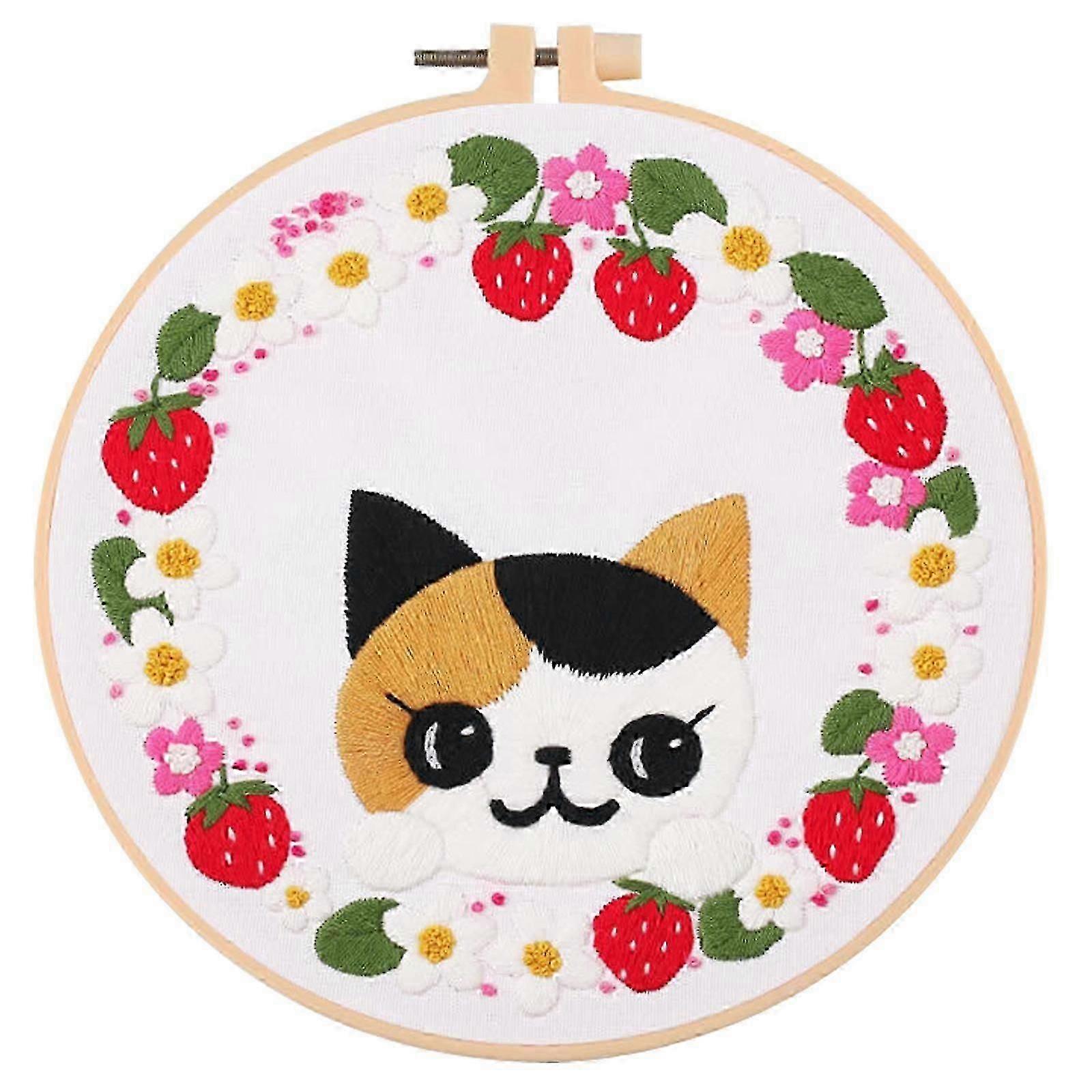 Cat Embroidery Kit, 1Set, Beginner DIY, Cotton