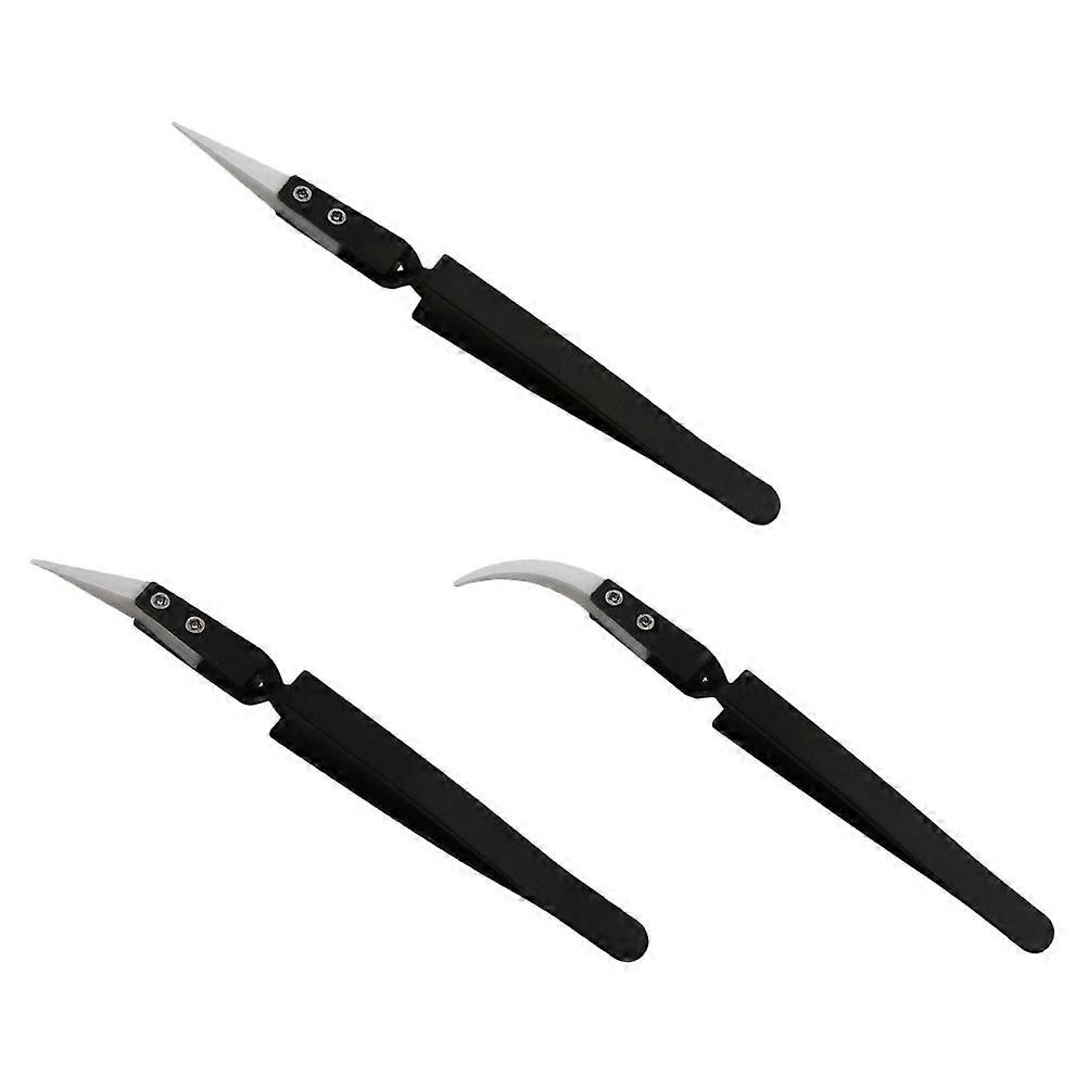 3pcs Professional Ceramic Tweezers Practical Pointed Electronic Tweezers