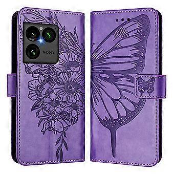 Compatible For Sony Xperia 1 VIII Wallet Case with Wrist Strap Butterfly Imprint Leather Phone Cover