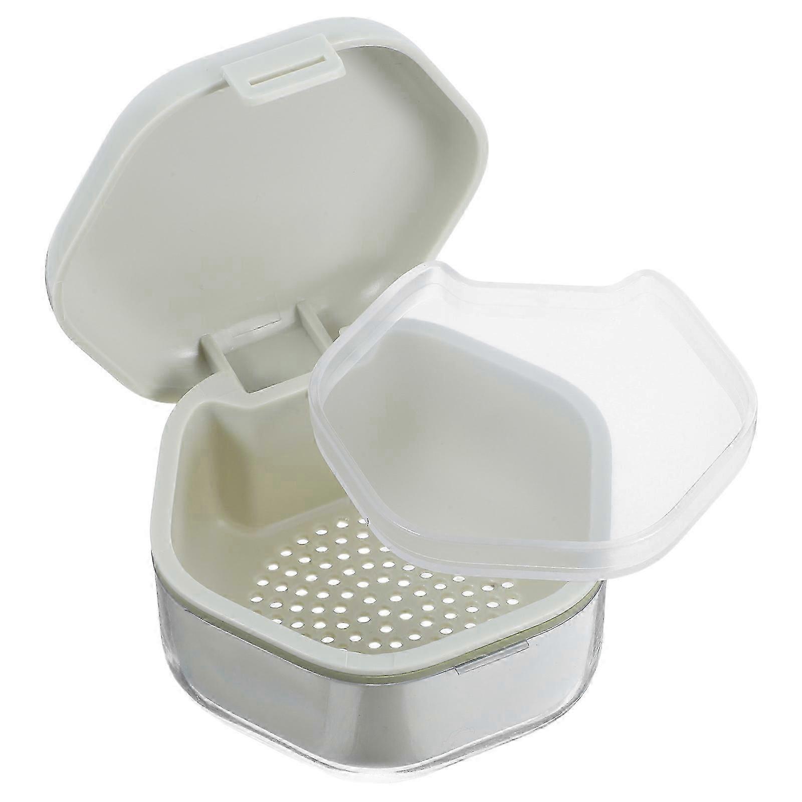 Portable Retainer Case for Cleaning Light Green Dual Layer Dentures Case