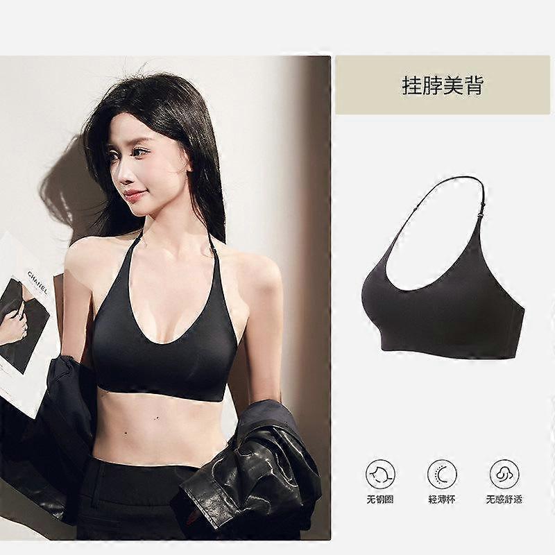 Black Seamless Deep V Wireless Bra with Adjustable Thin Straps