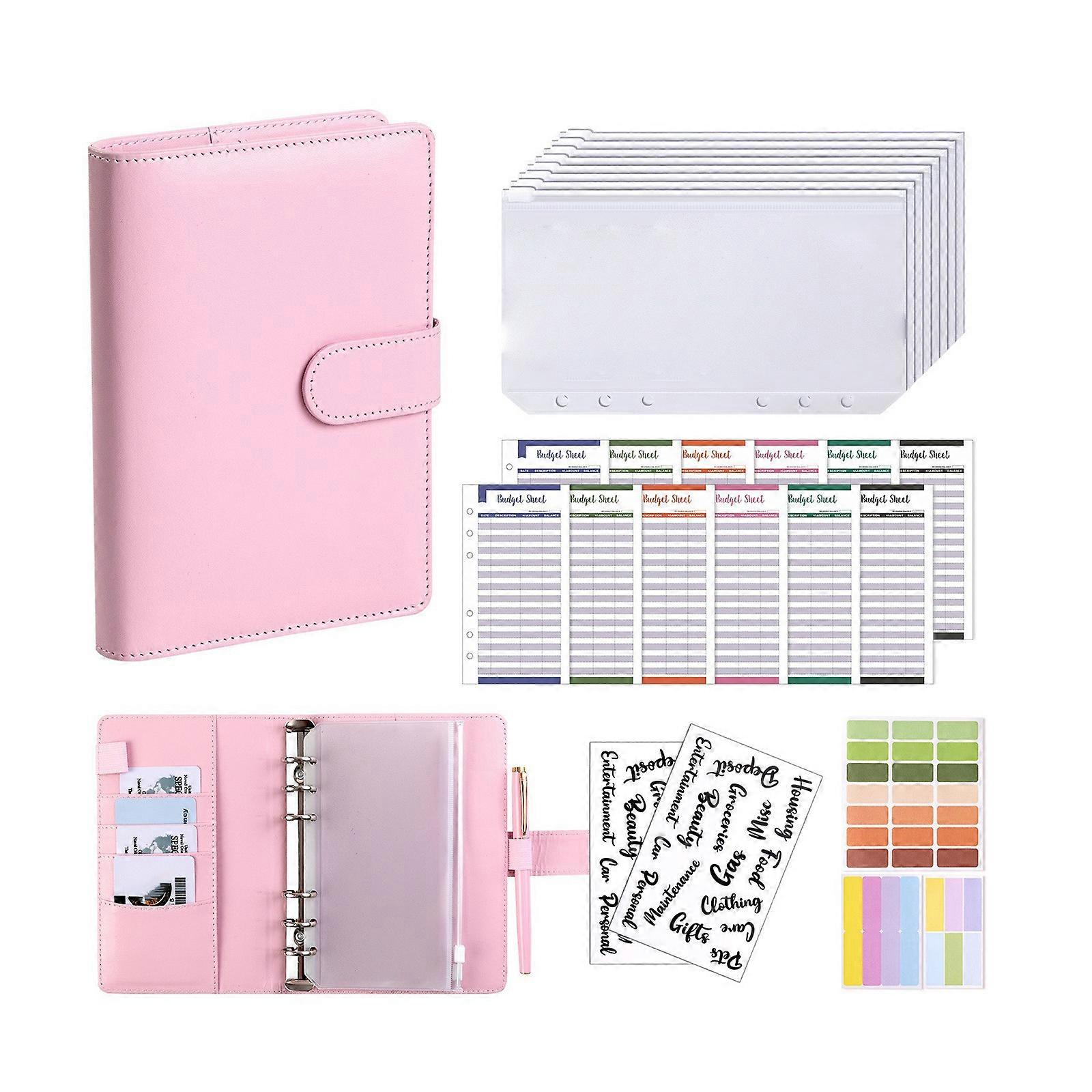 360 Degree Foldable Leather Binders Notebook Refill Able Pages Standard 6 Hole Design for Multiple Angles Writing Use  pink