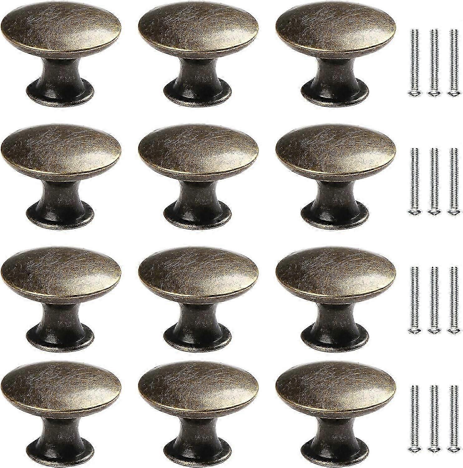 12 Pcs Vintage Bronze Round Cabinet Knobs, Zinc Alloy Drawer Knobs for Kitchen Closet, 30mm Cabinet Pulls with Screws