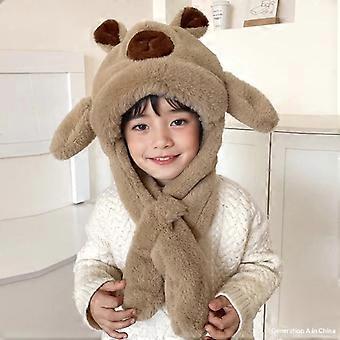 Trendy Cute Cartoon Capybara Hat Scarf Winter Warm Scarf Hat For Women Girls Kawaii Ear Protection Soft Furry Scarf Cap Gifts