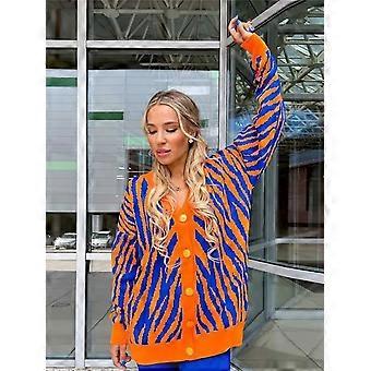Zebra Printed Knit Frauen Casual Cardigans Female Loose V Ausschnitt Einreihige Pullover Mantel 2022 Herbst Warm Cashmer Jacke Tops