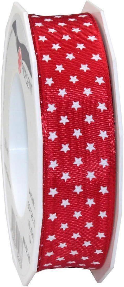 Wired Printed Ribbon, 25mm Width, 20m Length, Silver with Star Pattern