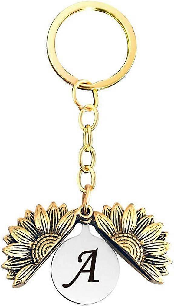 Letter Keychain Sunflower Initial Keychain with Hidden Message Key Ring
