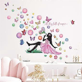 Meisje silhouet stickers blazen bellen vlinders muursticker voor kinderen schillen en stok verwijderbare muursticker doe-het-zelf decoratie decor voor baby meisjes r
