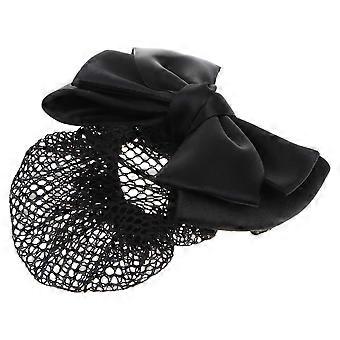 1Pc Beautiful Bowknot Design Hair Net Pearl Studded Hairpin for Hair Decoration Use Thick Net (Black)