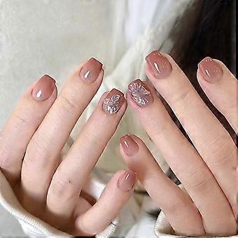 Press On Nails Short Square Acrylic Glue On Nails Full Cover Fake Nails for Women Girls 24 Pcs