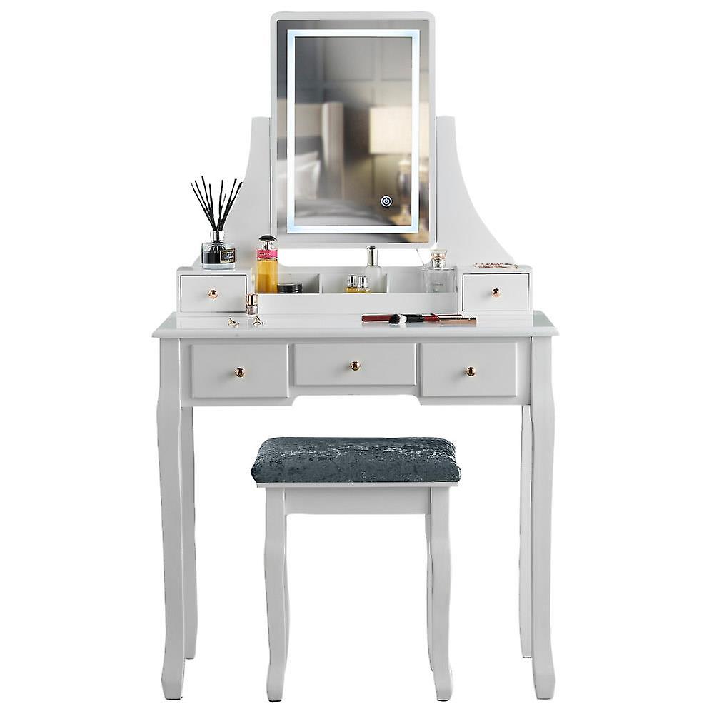 Savannah Dressing Table with Touch LED Lights Mirror Stool Set White