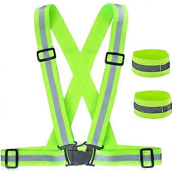 Safety Vest + Reflective Safety Wristbands, Reflective Adjustable Elastic Safety Vest for Running, Cycling, Motorcycling