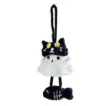 Handmade Crochet Ghost Keychain, Cute Plush Animal Charm for Bags Keys, Spooky Festive Knitted Ornament with Lanyard, Halloween Car Decoration
