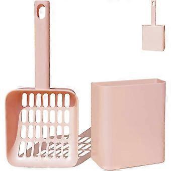 Cat Litter Scooper with Caddy Holder and Stand, ABS Material, Pink, for Litter Tray and Box, Modern Covered Design