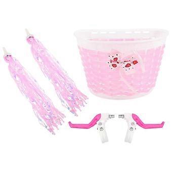 Kids Bike Basket and Streamers Set, Pink Plastic Handlebar Decoration, Easy Install, Gift for Children's Bikes, 1 Set